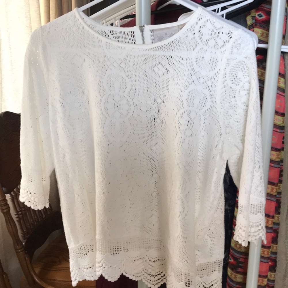 cream lace knit blouse